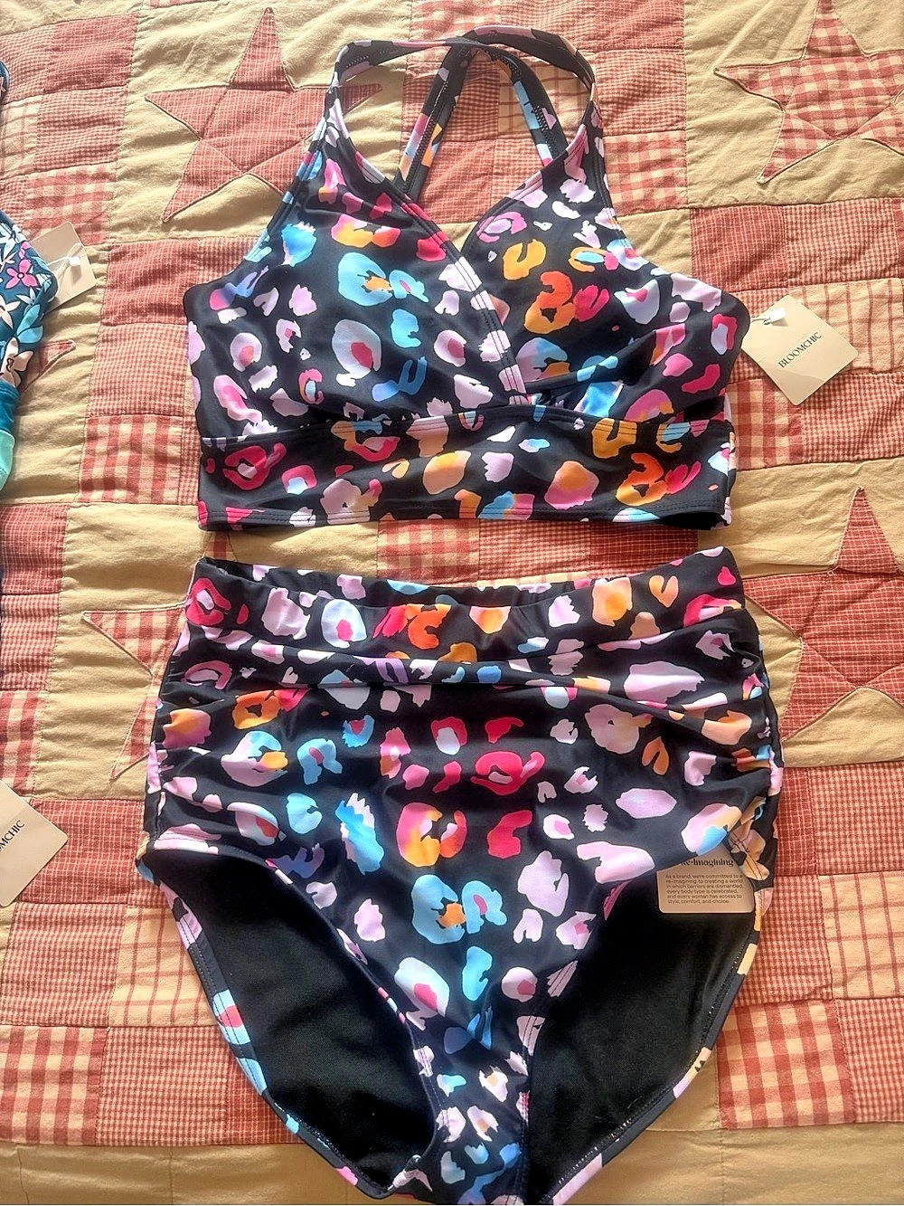 BloomChic Leopard Print Cross-Straps Bikini Top & Overlap Waist Bottoms Set in